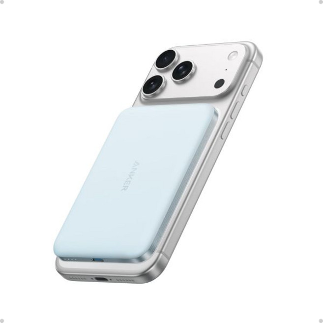 Anker 나노 MagSafe 휴대용 충전기 초슬림 5000mAh 마그네틱 무선 충전 배터리 Qi2 인증 15W Max 호환 파워 뱅크 인체공학적 디자인 iPhone 호환171, Blue, Blue