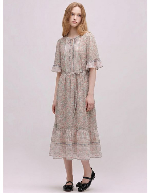 써스데이아일랜드 보더 믹스 플라워 쉬폰 원피스(T244MOP249W) 3142590