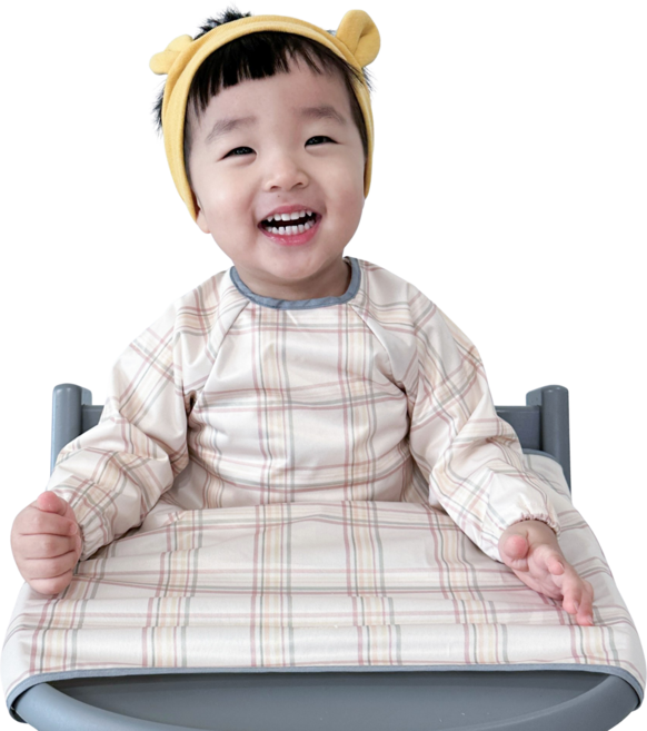 벨베이비 유아용 자기주도 긴팔 부분커버 이유식 턱받이, (리뉴얼)베이지 체크, 1개, 1개입