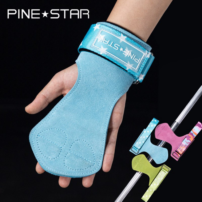 GINGPAI 핀스타 (PINE STAR) 소가죽 헬스 스트랩 손목 보호 그립 양손 세트 가죽 프로 파워 미끄럼 굳은살 방지 리프팅 손목보호대 TXNPHZ, 블루, 1세트