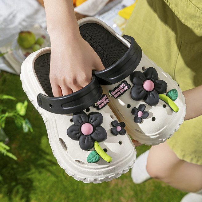 SELEAD 여성 키높이 8cm 통굽 경량 EVA 쿠션 샌들 슬리퍼 발이 편한 다용도 사계절 실내화 꽃송이 아쿠아 물놀이 슈즈