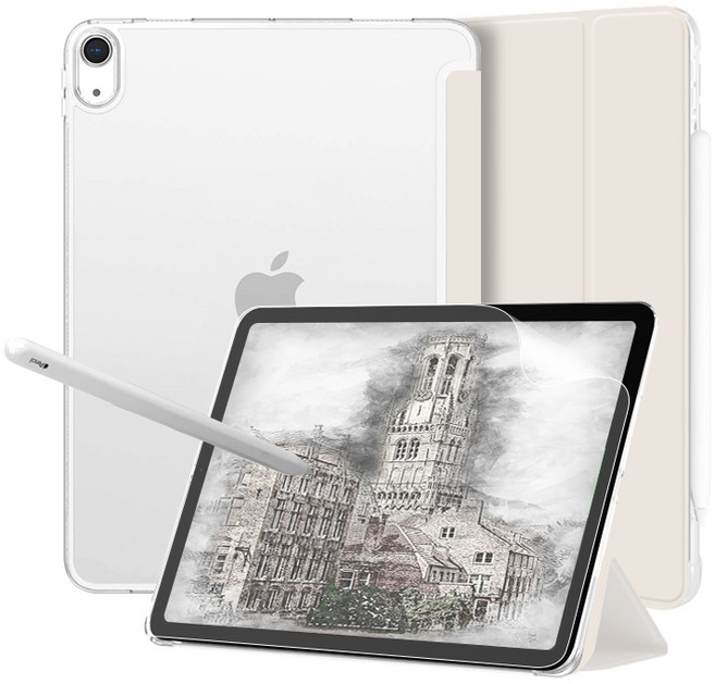 니하 태블릿 슬림 클리어 케이스(종이질감 필름), 아이보리, 1개