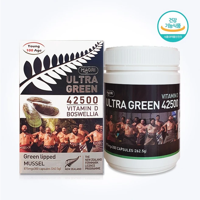 뉴질랜드 정식수입 초록입홍합 Ultra Green 42500, 1박스, 300캡슐 - 쿠팡
