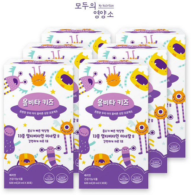 (3+1)어린이 성장기 종합 멀티 비타민 액상 스틱 영양제 모두의영양소 올비타 키즈, 6개, 30회분