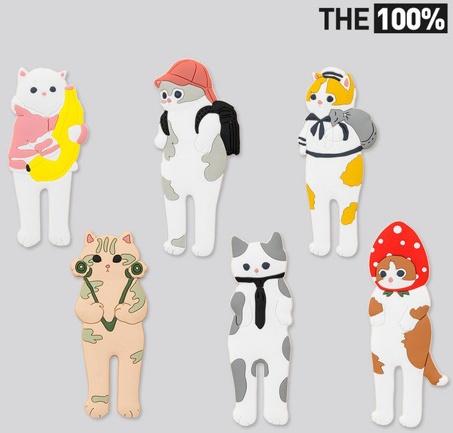 THE100% 현관 마스크 걸이 캐릭터 고양이 동물 자석 후크 고리 매직 강력 벽걸이 부착, 딸기 냥이, 1개