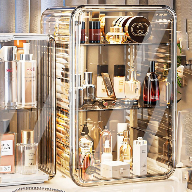 높이조절 화장품정리대 투명 화장품 정리함 립스틱 향수 보관함 수납함, 1개, 화장품 정리대 화이트(깔끔함)