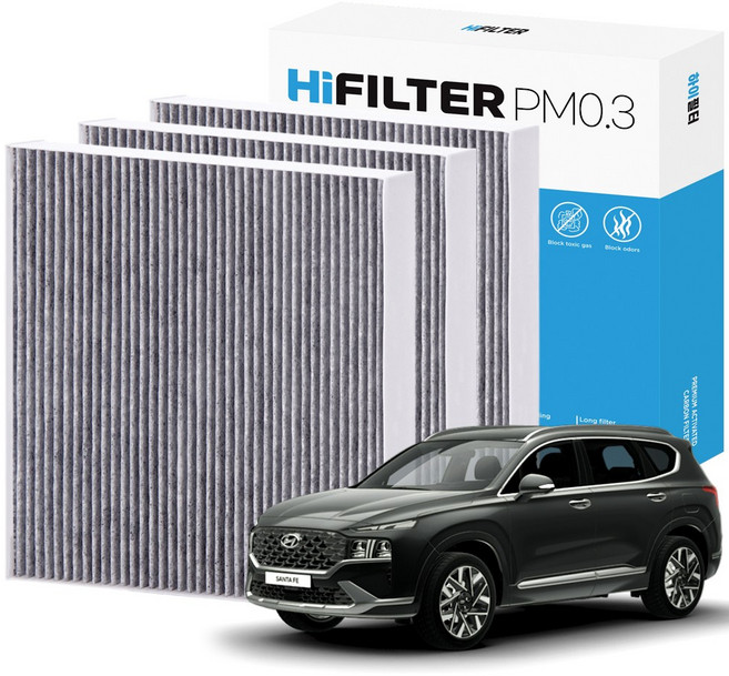 2+1 하이필터 PM 0.3 활성탄 자동차 에어컨 필터 현대, 3개, 더 뉴 싼타페 TM (4세대,PE) HI-L112