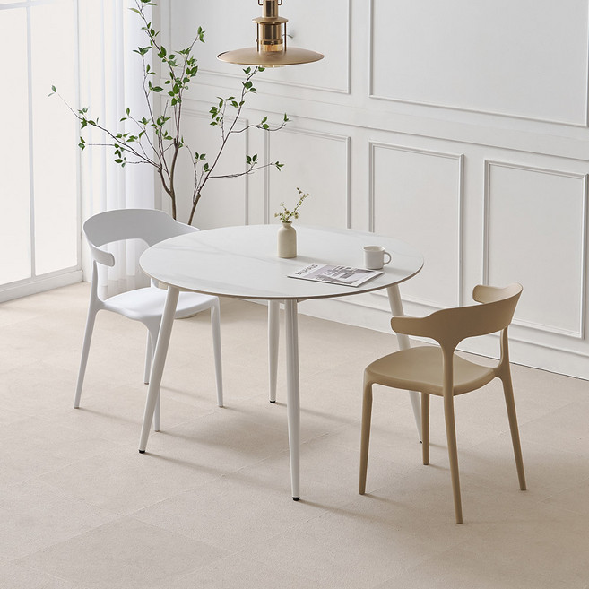 라로퍼니처 헤븐리 1050 원형 포세린 통 세라믹 식탁 세트, 일반의자 2, 그레이 1+베이지 1