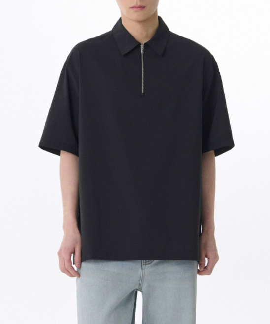 무신사 스탠다드 크리즈 릴렉스드 하프 집업 셔츠 블랙 499127