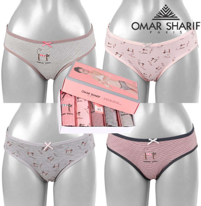 오마샤리프 여자 귀요미 나염 미디 스타일 데일리 순면 팬티 5매입 WP5004