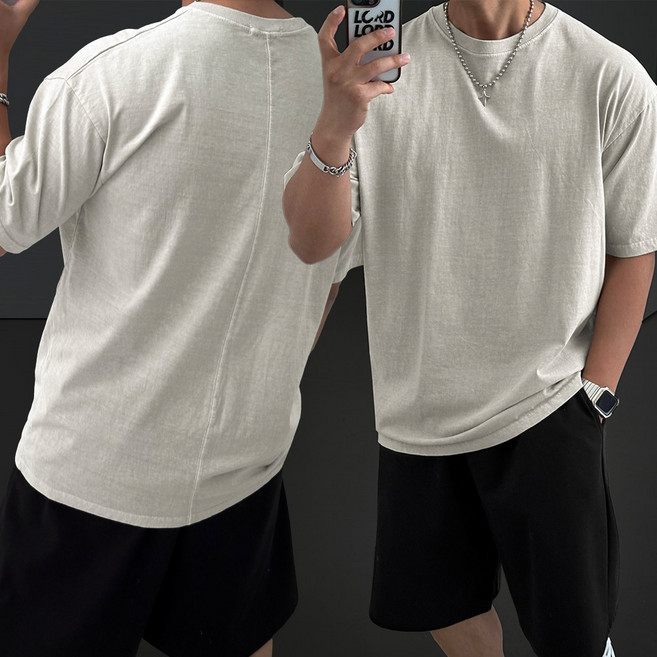 빠델 절개 피그먼트 오버핏 반팔티셔츠