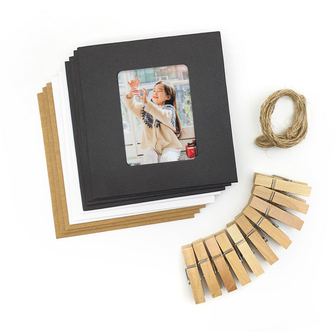 만꾸 종이액자 소 심플10장 (집게+끈 포함) 세트 크라프트 페이퍼 프레임 사진 액자 노끈 가랜드, 단품, 1개