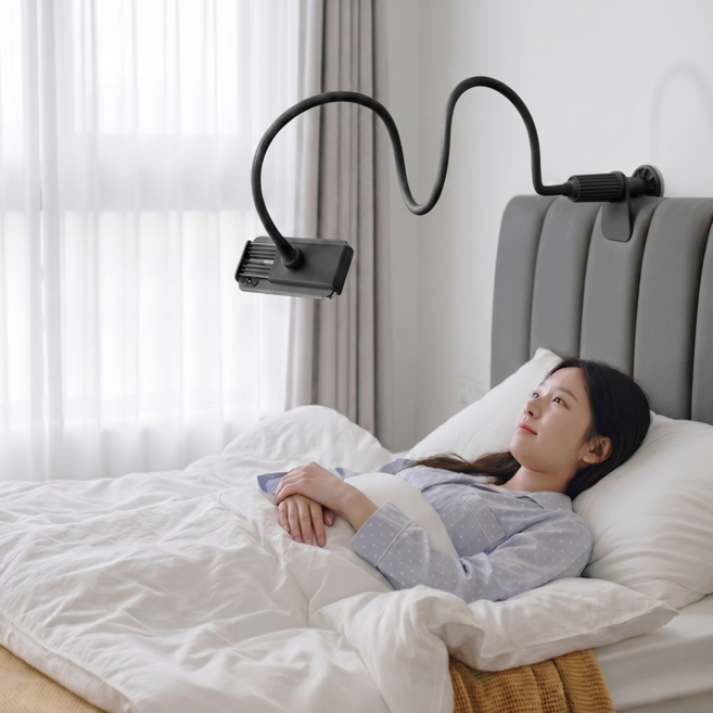 두손프리 휴대폰 태블릿 침대 자바라 거치대, 1개, 블랙