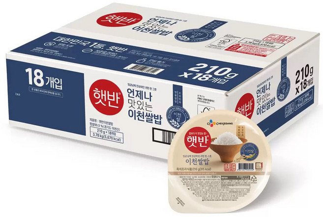 CJ제일제당 햇반 이천쌀밥, 210g, 18개