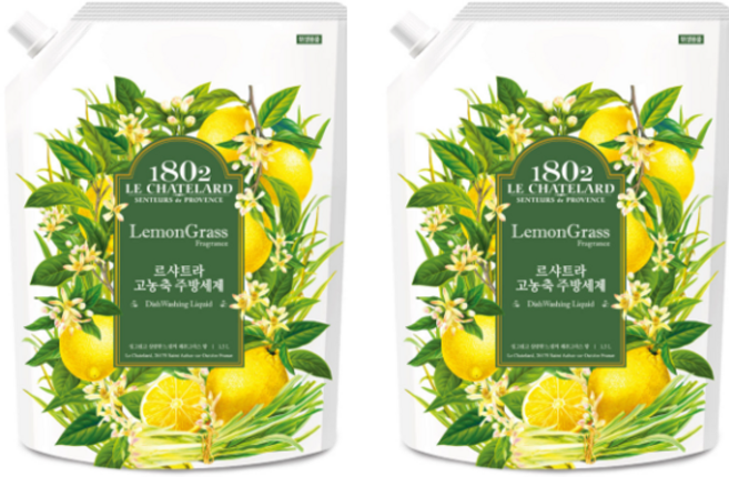 르샤트라1802 고농축 주방세제 리필 레몬그라스, 1.5L, 2개