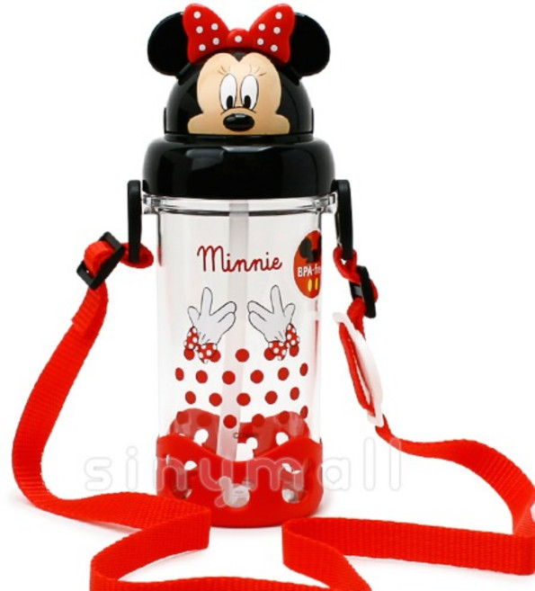 미니마우스 어깨끈 입체 빨대물통 400ml 유아아동 소풍 물병