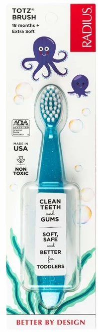 RADIUS Totz 플러스 브러시 아동용 칫솔 실키 소프트 BPA 프리 ADA 승인 섬세한 치아 및 잇몸을 가진 3세 이상 아동용 블루 옐로우 1팩, 블루/옐로우_1 Count (Pack of 1), 1개 - 쿠팡