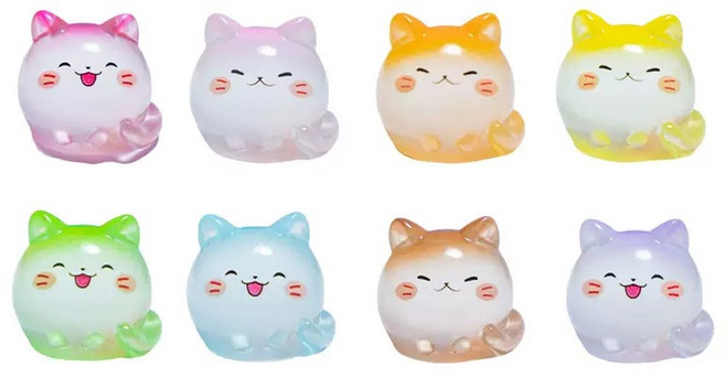 야광 수지 긴꼬리 고양이 인테리어 소품 8개 세트 테라리움 화분 인테리어 만들기 재료 소품 미니어처, 8가지 컬러 조합