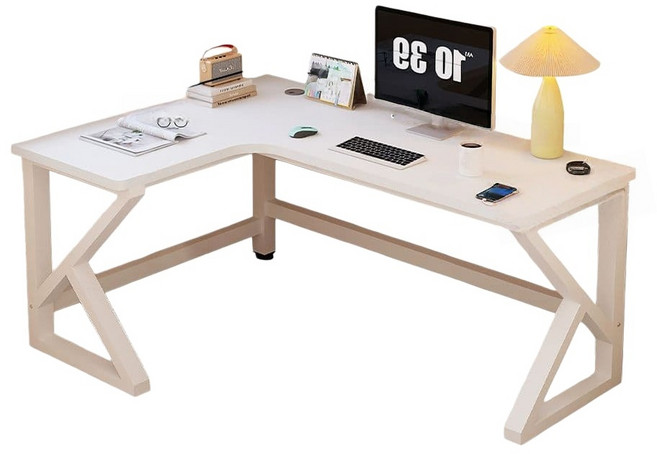 L型轉角電腦桌 書桌, 暖白色