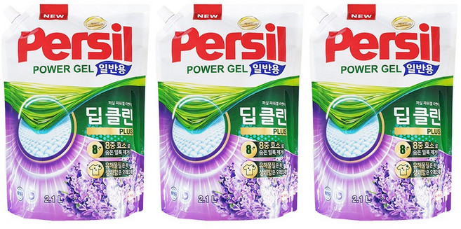 퍼실 딥클린 플러스 라벤더젤 액상세제 일반용 리필, 2.1L, 3개