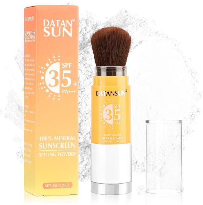 미네랄 파우더 자외선 차단 세팅 메이크업 - 얼굴 및 두피 모발용 SPF 35 브러시 온 차단제 내추럴 글로우 루즈 피니싱 파우더 오일 컨트롤 경량 통기성, #01 화이트, 8g, 1