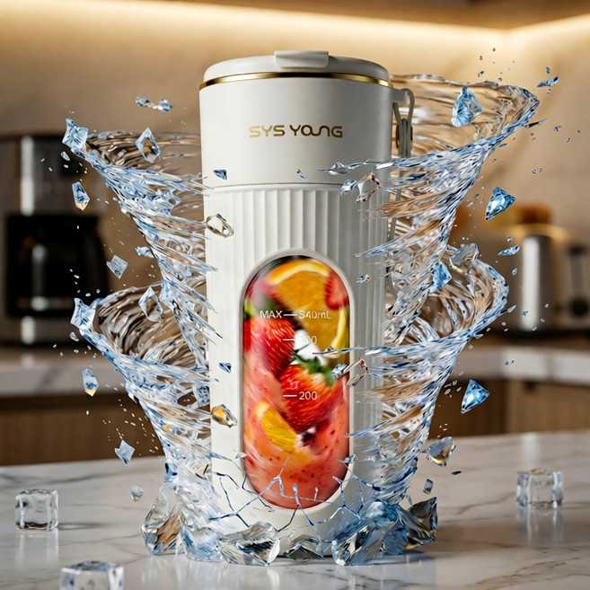 얼음3초컷 씨스영 텀블러 믹서기 무선 휴대용 미니 블렌더, 크림 화이트