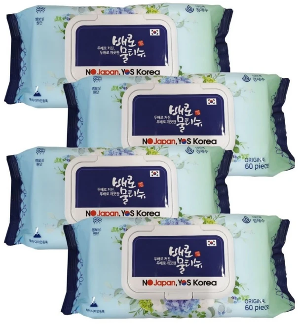 그린동화 배로물티슈 오리지날 엠보싱 캡형 520g, 60매, 12개 - 쿠팡