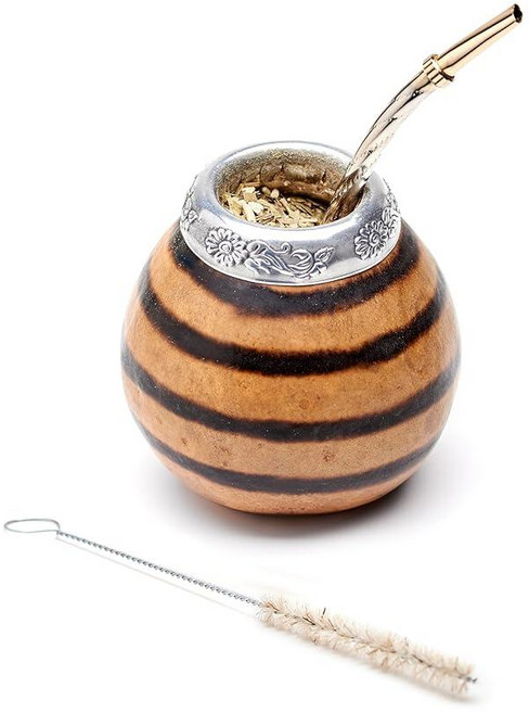 BALIBETOV Yerba Mate Gourd 세트(오리지널 천연 핸드메이드 예르바 마테 컵 아르헨티나) - 마테 티컵 봄빌라(메이트 빨대) 및 클린 브러시 포함 - 클래식, 내추럴 01