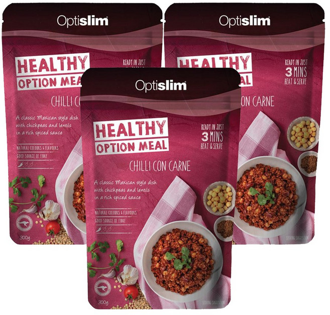 옵티슬림(Optislim) 옵티슬림 헬씨 옵션 밀 렌틸 칠리 콘 카르네(채식주의) 300g X 3개, 900g, 1세트
