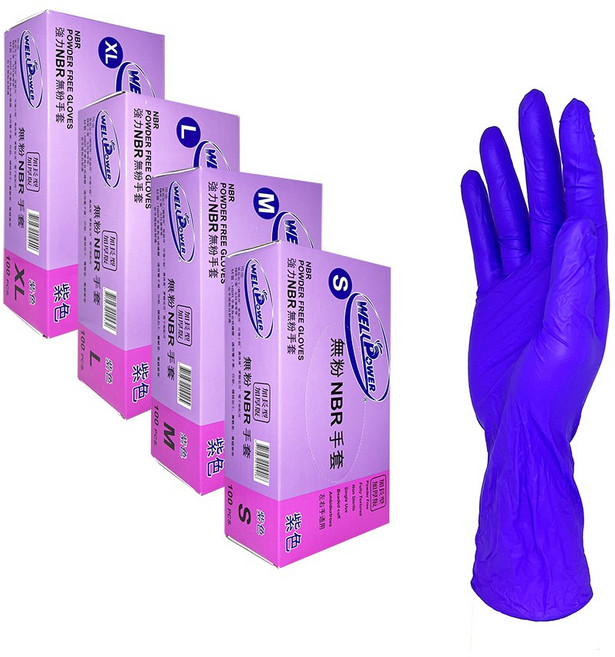 WellPower 12吋加厚NBR手套-100支 紫色 加長款 清潔用, 1個, 強力紫12吋, 中 (M)