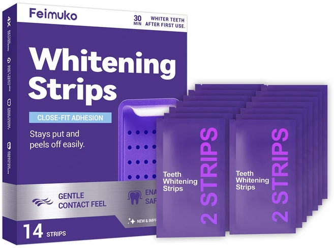 Purple Teeth Whitening Strips 보라색 치아 미백 스트립 표면 얼룩 감소 순한 14pcs, 2박스, 14ml - 쿠팡