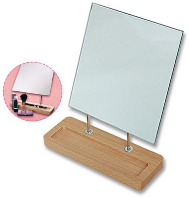 사각 원목 180도 회전 수납 트레이 탁상용 스탠드 메이크업 거울 화장대 화장품 보관 원목거울