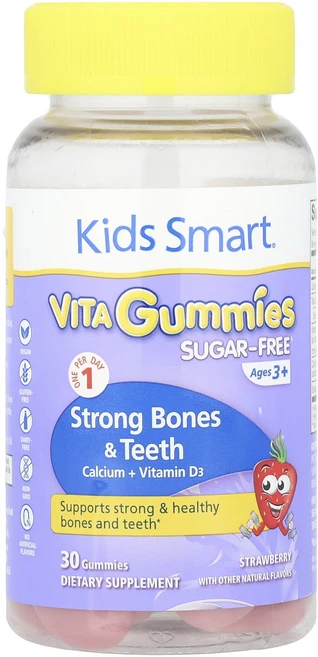 Kids Smart Kids Smart® Vita 구미젤리 뼈 및 치아 건강 칼슘 + 비타민D3 만 3세 이상 딸기 맛 구미젤리 30개, Bioglan Kids Smart® Vita 구..., 1개, 30정 - 쿠팡