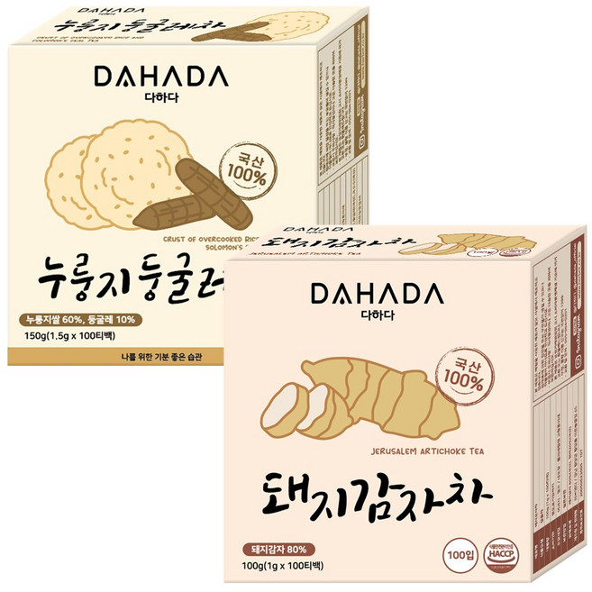 다하다 돼지감자차 누룽지 둥굴레차 200티백세트, 1개, 150g, 100개입