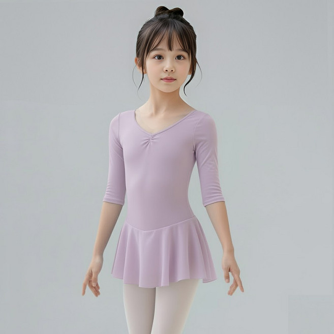 [에스투에이] 국산 5부 쉬폰 발레복 유아 여아 초등 주니어 일체형 원피스형 치마 레오타드 어린이 스커트
