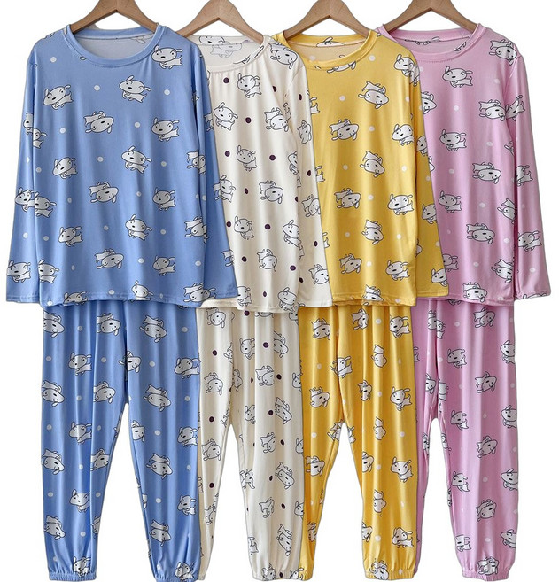 제니유 스판 긴팔 주니어 아동 여성 남성 잠옷 세트 실내복 빅사이즈