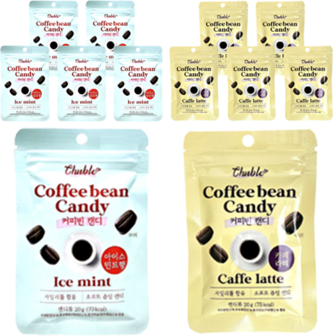 츄블 커피빈 츄잉 캔디 커피콩 사탕 카페라떼 6봉+ 아이스민트 6봉, 1개, 240g