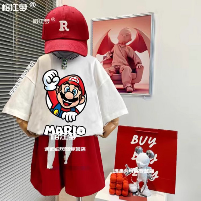 슈퍼마리오 반팔 티셔츠 반바지 상하세트 상하복 피치공주