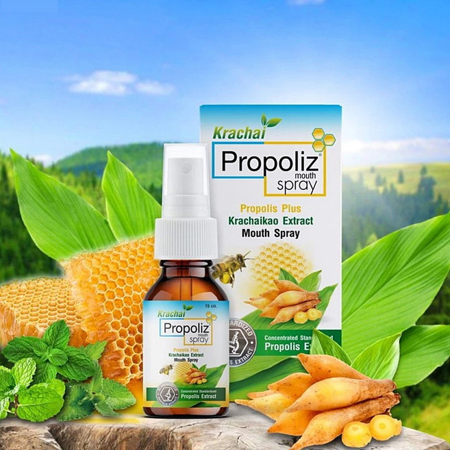 태국 프로폴리스 핑거루트 구강 스프레이 Propoliz Krachai Mouth Spray, 3개, 15ml