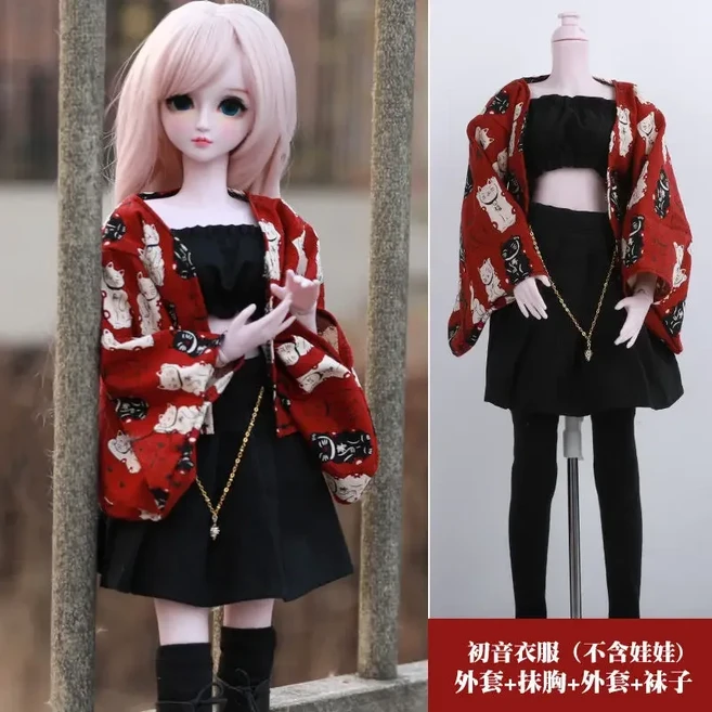 BJD 인형 천 여성 스웨터 드레스 신발 가방 장난감 드레스 뷰티 BJD 정장 드레스 패션 60cm, 23 red