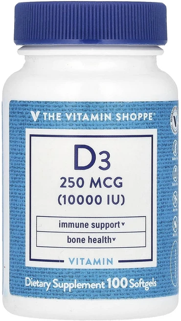 The Vitamin Shoppe 비타민D3 250mcg(10000IU) 소프트젤 100정, TheVitaminShoppe비타민D3250mcg100, 1개 - 쿠팡