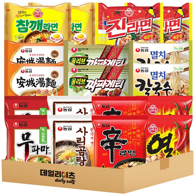 농심 오뚜기 봉지라면 9가지맛 2개씩 18개 기획세트 (신라면 사리곰탕 무파마 짜파게티 안성탕면 멸치칼국수 진라면매운맛 참깨라면 열라면), 1세트