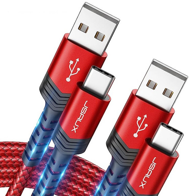 JSAUX USB A to C타입 고속 충전케이블 알루미늄 합금 케이블, 2개, 레드, 2m