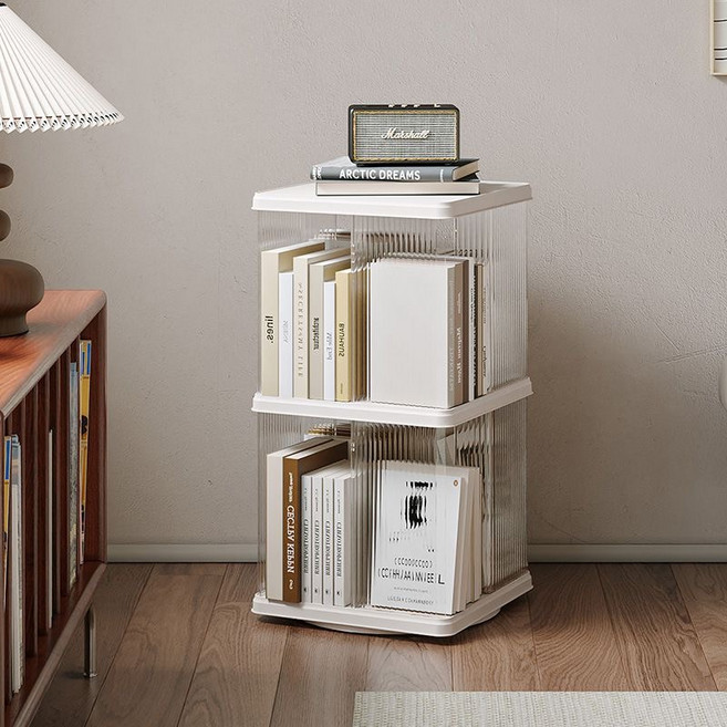 360도 회전 투명 아크릴 책장 2~5단 원형 사각 대용량 거실 서재 사무실 인테리어, 2단