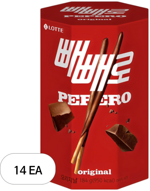 롯데웰푸드 사무실간식 주전부리 하트 초코 빼빼로 184g 빼빼로데이 탕비실 어린이집 수능, 14개