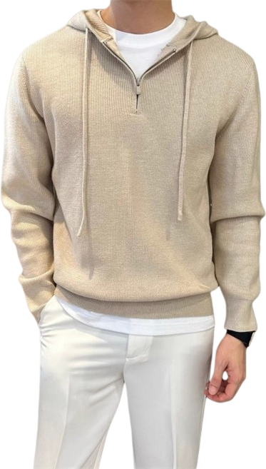 Makone 남성 가을 겨울 반집업 니트 티셔츠 후드넥 캐주얼 긴팔 스웨터