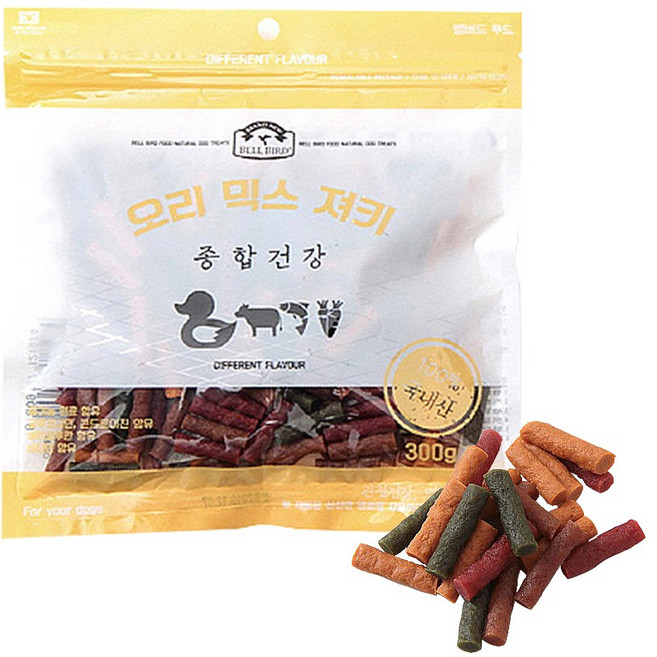 벨버드 푸드 강아지 져키 간식, 오리 믹스, 300g, 1개