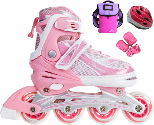[인라인세트] 사이즈 조절형 아동용 발광바퀴 인라인 스케이트+헬멧+보호대+가방, 스마트 핑크, 1개