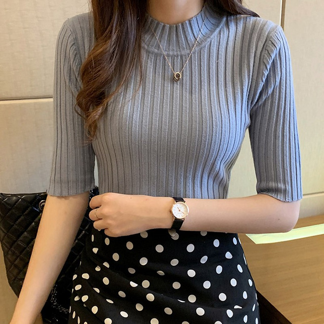 스타일아유 여성 라일리 골지 슬림 반목 5부 니트 티셔츠