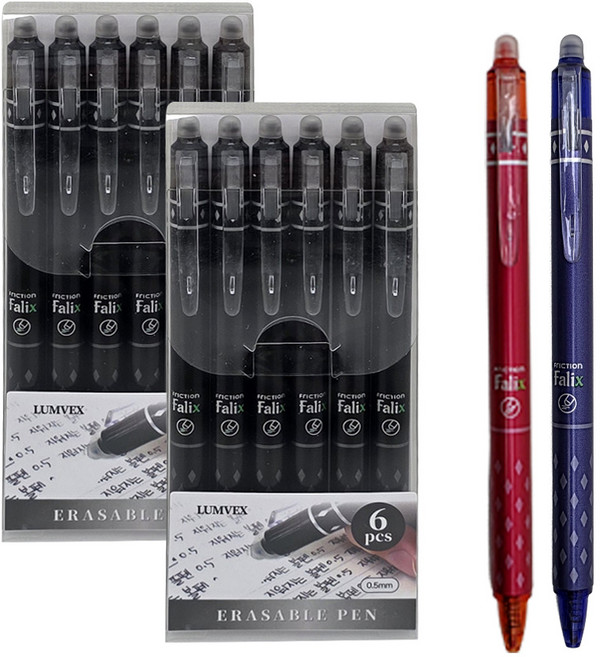 [프리미엄] 루엠벡스 번짐 최소화하는 지워지는 볼펜 0.5mm (블루 레드볼펜 증정), 12개, 블랙